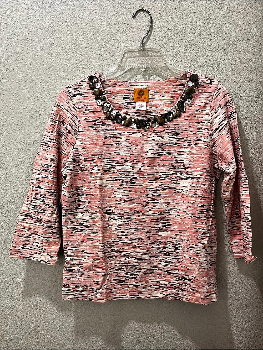 Ruby Rd. Abstract Long Sleeve Top in Pink & Black Size Petite Medium